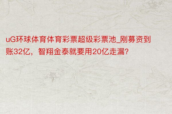 uG环球体育体育彩票超级彩票池_刚募资到账32亿，智翔金泰就要用20亿走漏？