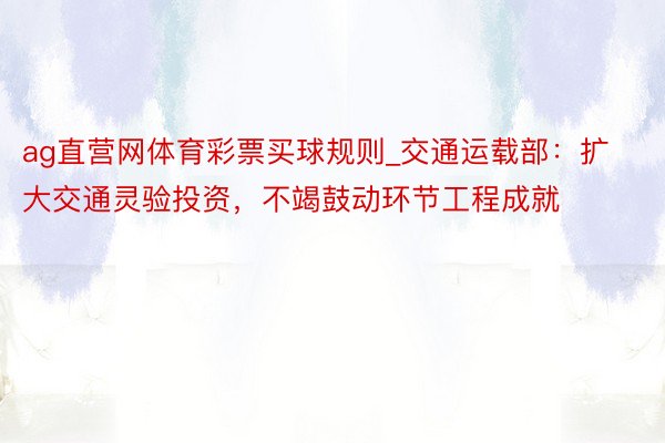 ag直营网体育彩票买球规则_交通运载部：扩大交通灵验投资，不竭鼓动环节工程成就