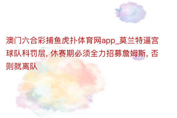 澳门六合彩捕鱼虎扑体育网app_莫兰特逼宫球队科罚层, 休赛期必须全力招募詹姆斯, 否则就离队