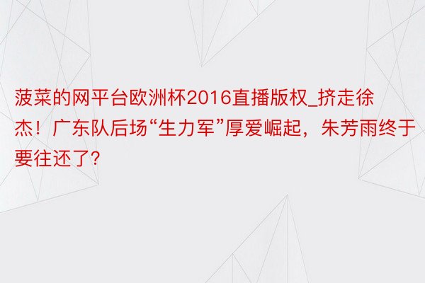 菠菜的网平台欧洲杯2016直播版权_挤走徐杰！广东队后场“生力军”厚爱崛起，朱芳雨终于要往还了？