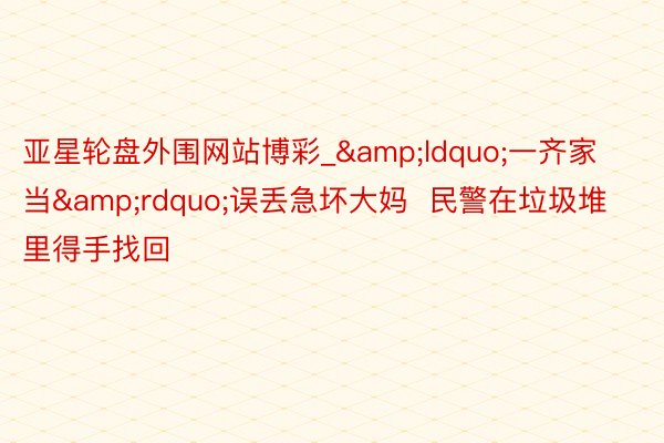 亚星轮盘外围网站博彩_&ldquo;一齐家当&rdquo;误丢急坏大妈  民警在垃圾堆里得手找回